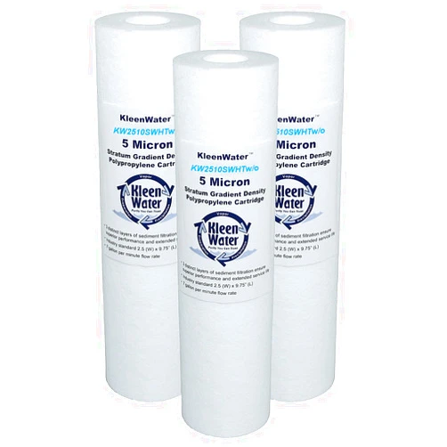 KleenWater KW2510SWHT Replacement High Temperature Polypropylene Filter Cartridges, Dirt Rust Sediment Filtration, Made in USA, 3-Pack