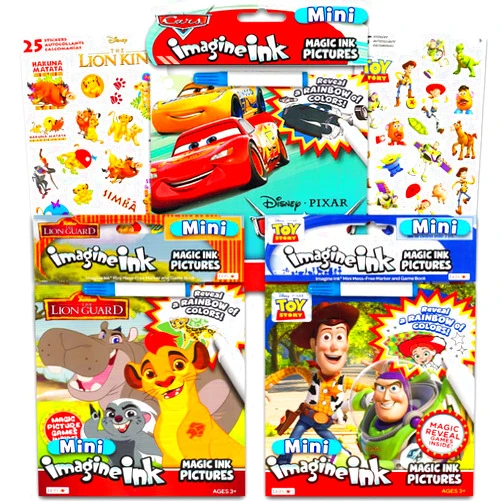 Imagine Ink Disney Pixar Magic Ink Coloring Book Super Set - 3 Imagine Ink Books Featuring Toy Story, Lion Guard, Disney Cars with Invisible Ink Pens and Stickers