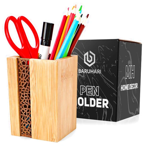 BARUHARI Bamboo Pen Holder, Decorative Japanse Style Pencil Cup and Makeup Brush Stand Desktop Organizer for Home, School and Office (Style-C)