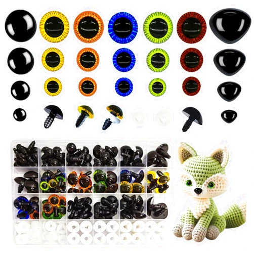 Nizdyzy 130pcs Safety Eyes and Noses for Amigurumi 8mm-26mm Black and Colorful Plastic Large Safety Eyes and Noses with Washers for Crocheting DIY Doll Making and Plush Animals Toy Crafting