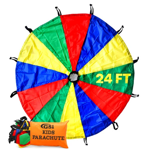 GSi Kids Play Parachute Toy 24 feet with Handles and Carry Bag for Cooperative Play and for Upper-Body Strength | Multi-Colored