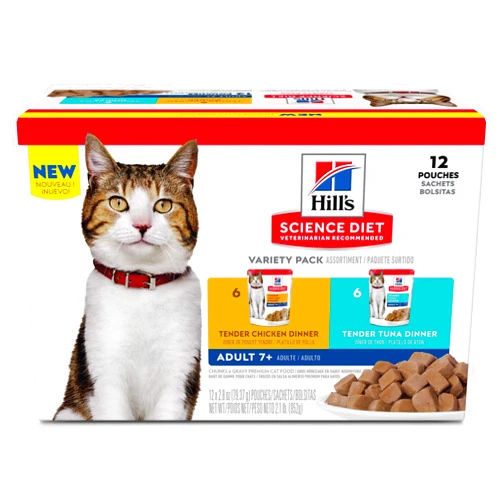 Hill's Science Diet Senior 7+ Chicken, Tuna and Ocean Fish Wet Cat Food Variety Pack, 2.8 oz., Count of 12