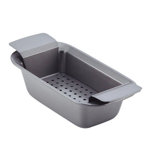 Rachael Ray Bakeware Meatloaf/Nonstick Baking Loaf Pan with Insert, 9 Inch x 5 Inch, Gray