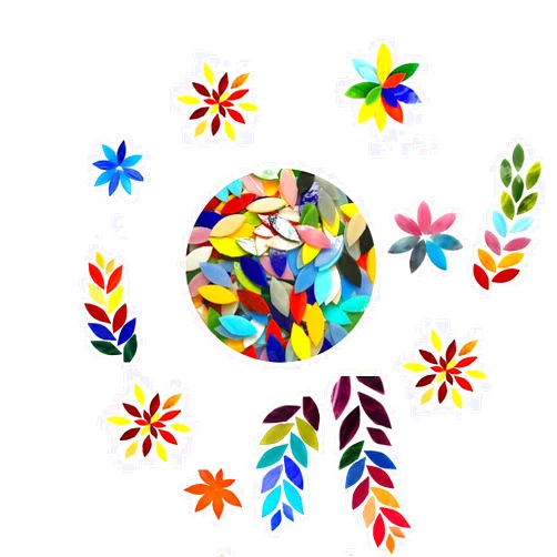 Esweny Petal Mosaic Tiles 400g/14oz, Hand-Cut Stained Flower Leaves Glass Tiles, Assorted Colors Mosaic Glass Pieces for Home Decoration or DIY Crafts