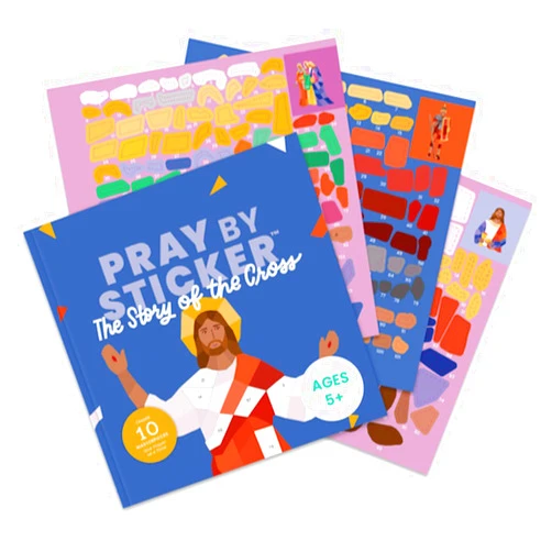 PRAY BY STICKER Book - Story of The Cross Religious Activity - Interactive Faith-Based Learning with Stickers - 9