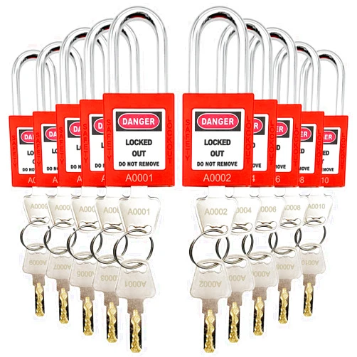 SAFBY 10 Keyed Different Lockout Tagout Lock - Loto Safe Padlocks for Lock Out Tag Out Stations and Devices (Red, Key Different)