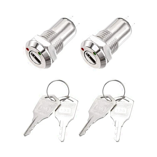 uxcell 2Pcs 12mm 2 Positions Key Locking Push Button Switch with Keys NO-OFF