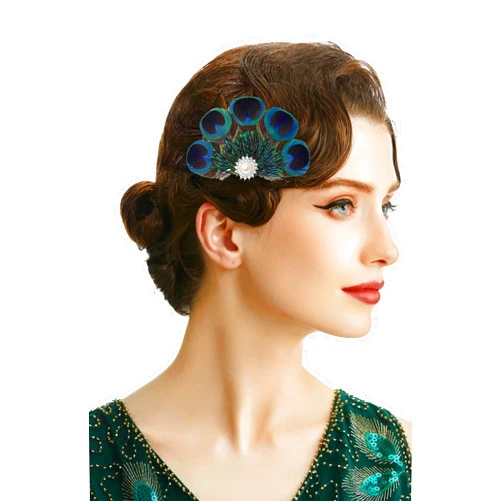 BABEYOND Peacock Feather Hair Clip Peacock Fascinator with Rhinestones Roaring 20s Peacock Flapper Fascinator 1920s Headpiece
