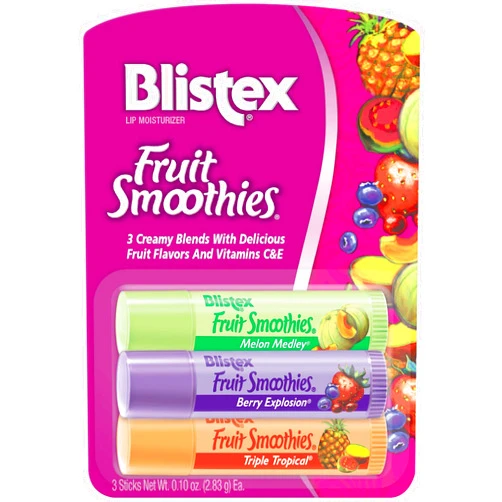 Blistex Fruit Smoothies Lip Balm, (3) 0.10 oz. sticks, Pack of 12