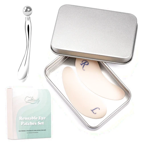 Creamify Reusable Eye Patches, Silicone Under Eye Patches with Lifting Effect to Reduce Wrinkles and Fine Lines, Pair with Metal Eye Cream Applicator,Tin Case