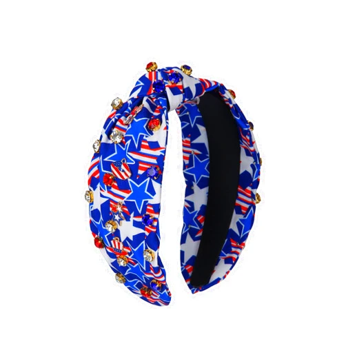 ENYEB 4th of July Headband Independence Day Headband for Women Girls, Wide Top Knot Patriotic Headband with Red White Blue Crystal Star Flag Accessories Independence Day Gifts-C
