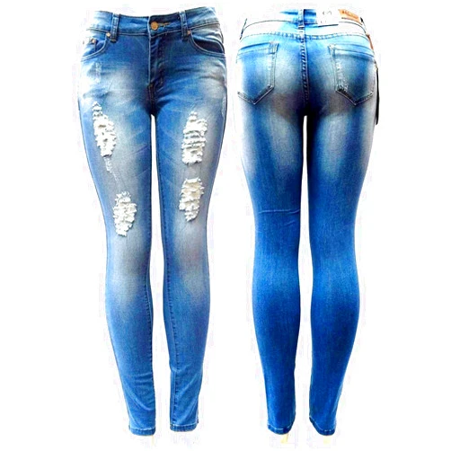 JEANS FOR LOVE J&C 1826 Womens Blue Denim Stretch Jeans Destroy Skinny Ripped Distressed Pants
