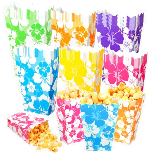 Nitial 48 Pcs Hibiscus Party Mini Popcorn Boxes Hawaii Party Favors Snack Treat Box Candy Cookie Container for Hibiscus Party, Hawaiian Tropical Theme Party Supplies