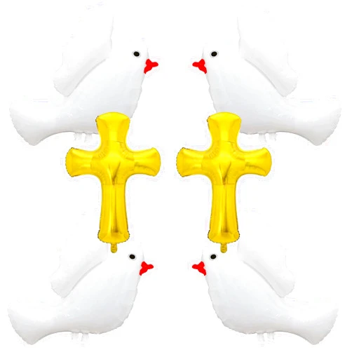 CSTYWC 6 Pieces White Peace Dove Mylar Balloons Gold Cross Shape Balloons White Memorial Pigeon Bird Balloons Ceremonies Party Decorations for Wedding Funeral Birthday Engagement Party Decoration Supplies