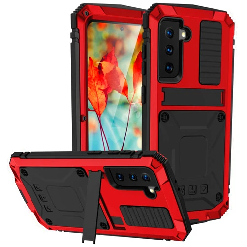 MIYIYQP Compatible with Samsung Galaxy S21 Case, Aluminum Metal Gorilla Glass Waterproof Shockproof Military Heavy Duty Sturdy Protector Cover Hard Case (Red)