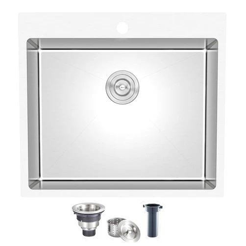MENATT 25x22 Inch Drop-In Single Bowl Stainless Steel Topmount Sink, Brushed
