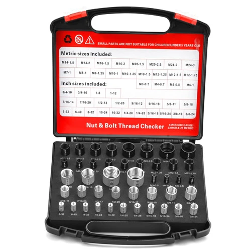 Comfylichi Thread Checker, Nut and Bolt Thread Checker, Bolt Size and Thread Gauge, 44 Individual Bolt and Nut Identifier Gauge (23 Standard & 21 Metric) Especially for Size Check in Tight Spaces