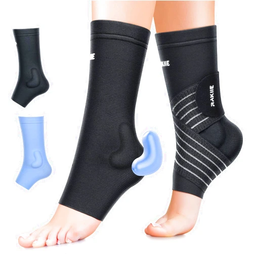 Rakiie Ankle Brace with Silicone Pad, Ankle Brace (1 Pair) for Women and Men with Adjustable Strap, Compression Support Sleeve Relief for Sprained Ankle, Plantar Fasciitis, Heel Spurs, Black M