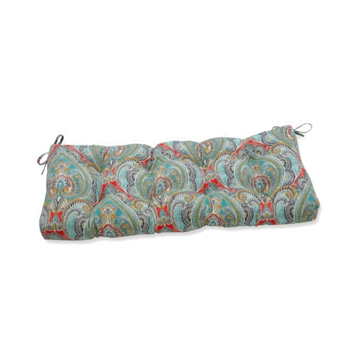 Pillow Perfect Paisley Indoor/Outdoor Sofa Setee Bench Swing Cushion with Ties, Tufted, Weather, and Fade Resistant, 18