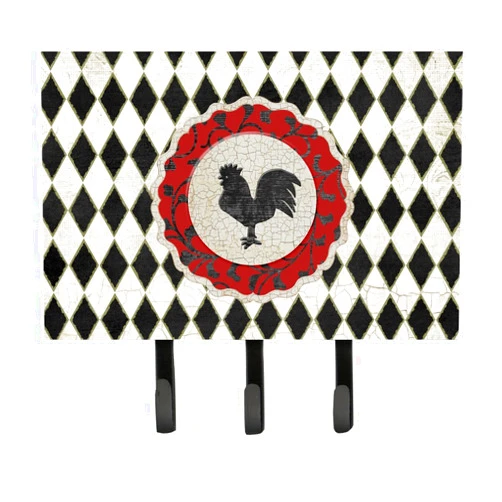 Caroline's Treasures SB3086TH68 Rooster Harlequin Black and White Leash or Key Holder, Large, Multicolor