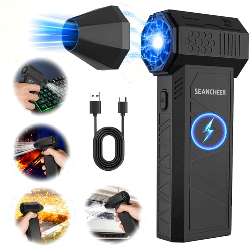 SEANCHEER Jet Dry Blower, 130000RPM Compressed Air Duster, 3 Gear Adjustable Electric Air Duster, Jet Fan Mini Blower for Car Dry, Cordless Air Duster for Computer/Keyboard Cleaning, Yard Cleanup.