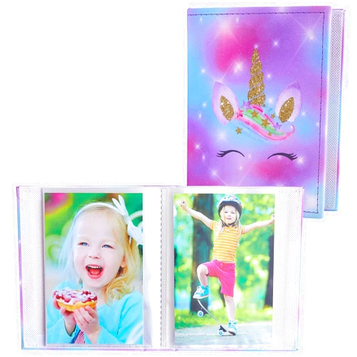 FIODAY 2 Pcs Small Photo Albums 4x6, Mini Photo Albums Cute Unicorn Picture Album Holds 52 Photos Leather Photo Book for Baby Kids Birthday, Family, Anniversary, Travel