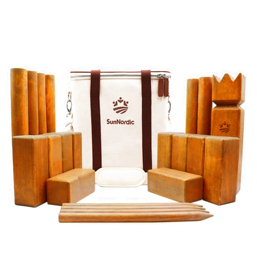 SunNordic Kubb Yard Game Set, Garden Rubber Wood Outdoor Tossing Game with Canvas Carry Bag, Giant Viking Outdoor Chess Game for Kids, Adults & Backyard Lawn