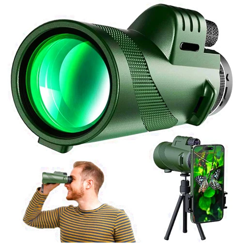 Manzelun Smartphone Monocular Telescope,12X Mangnification 50mm Objective Lens Phone Telescope HD 80x100 Zoom Portable Monoculars with Adapter Tripod for Hunting Bird Watching Hiking Travel Camping