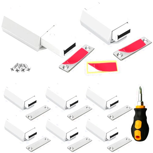 CBRIVE Heavy Duty Push to Open Cabinet Hardware CBRIVE® 8 Pack Magnetic Push Latch & Lock for Hidden Door Touch Latches and Catch Magnet Push Release Drawer Pull Tip on RV Closet Close Strong Pop Out- White