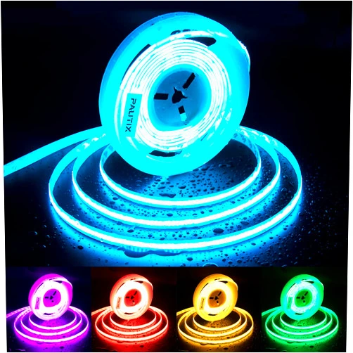 PAUTIX RGB COB LED Strip Light IP65 Waterproof 16.4ft/5m,UL Listed 24V Color Changing Flexible Tape Lights Multicolor with 4200LEDs,for TV,Bedroom,Party DIY Decoration(Adapter&Controller Not Included)