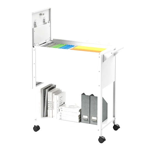 Heycode Mobile Metal File Cabinet with Lock, Tool Locker with Wheel and Sliding Cover，A Filing Cabinet for Letters，Suitable for Home Classroom Offices (Style 1, White)