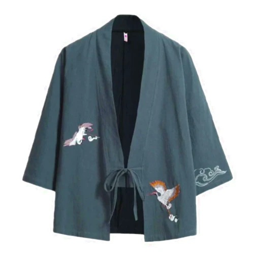 OstriA Crane Embroidery Haori Japanese Inspired Plus Size Jacket