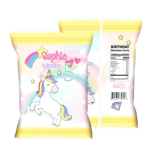 Handmade Custom Unicorn Chip Bag Covers for Birthday Party, Personalized Treat Exchange Bags - Tween Girl Boy Party Favors - Fun and Unique Custom Party Favors - Passion Designs LA (20 Bag Covers)