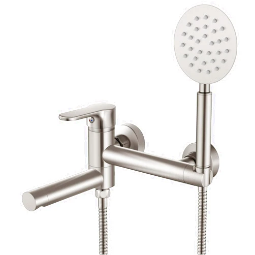 Aolemi Wall Mount Bathtub Faucet with Handheld Shower Sprayer Wall Mounted Tub Filler with Lengthened Folding Spout Single Handle Brushed Nickel