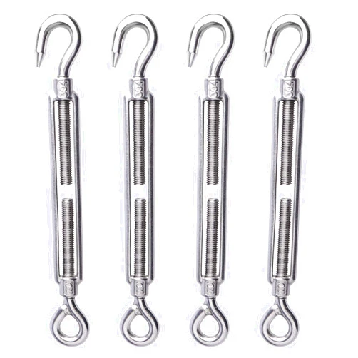 XIND ELE. LordHardware Stainless Steel 3/8'' Large M10 Turnbuckles Hook to Eye, Heavy Duty Adjustable Tensioner Shade Sail Hardware for Tightening up Metal Cable Wire, Set of 4