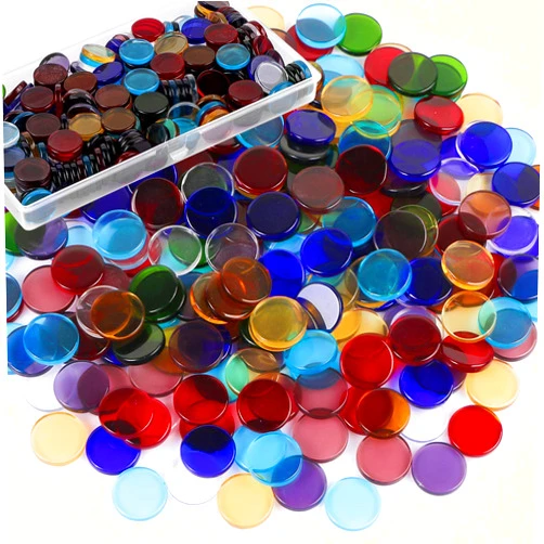 Aunifun Flat Glass Mosaic Tiles, 200 PCS Stained Transparent Glass Mosaic, Round Flat Gems for Home Decoration DIY Crafts