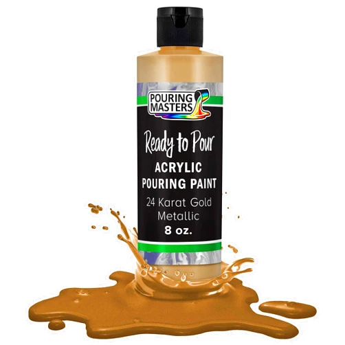 U.S. Art Supply Pouring Masters 24 Karat Gold Metallic Acrylic Ready to Pour Pouring Paint – Premium 8-Ounce Pre-Mixed Water-Based - For Canvas, Wood, Paper, Crafts, Tile, Rocks and more
