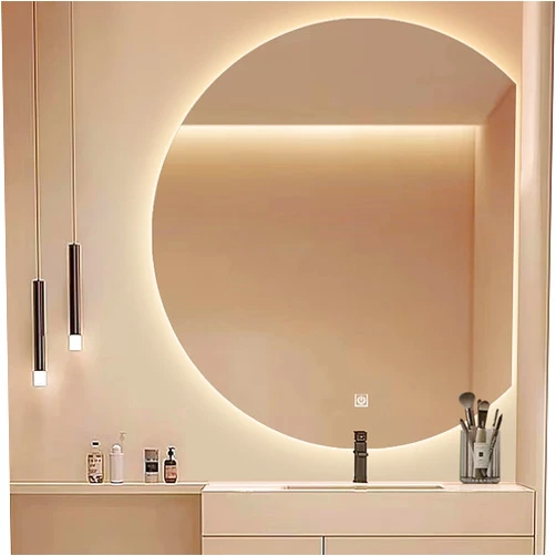 LHIUGE Bathroom mirror, wall-mounted bathroom mirror with touch switch, semi-circular LED illuminated decorative mirror, illuminated vanity mirror, bathroom hanging mirror, bathroom wall mirror, vanity wall