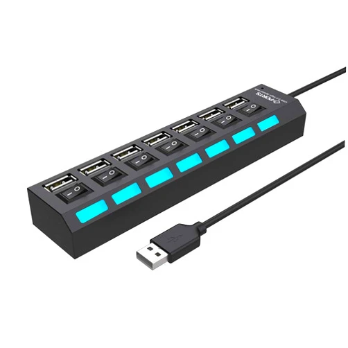 barsone Multi Port USB Hub Splitter, 7-Port USB 2.0 Hub for Laptop, USB Port Expander with On/Off Individual Switch Compatible for All USB Device