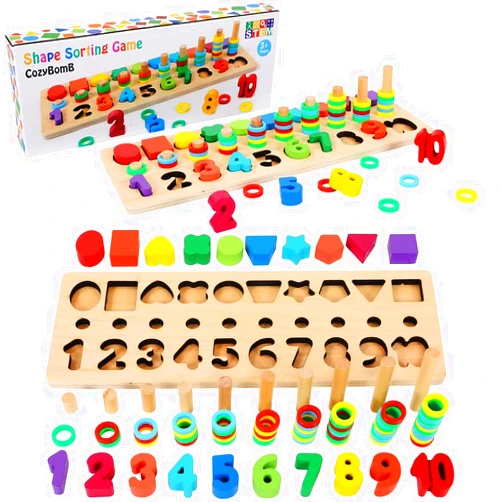 CozyBomB™ Montessori Educational Wooden Toys for Kids Toddler Number Puzzles Sorter Counting Shape Stacker Stacking Game Preschool Math Blocks Toys Gifts for Boy Girl Birthdays Christmas Holidays