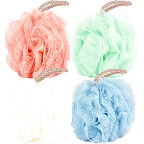 Fu Store Loofah Sponge Shower Loofahs 50g Bath Sponges Mesh Balls 4 Colors for Body Wash Back Scrubber Bathroom Men Women - 4 Pack Scrubber Cleaning Bathing Accessories