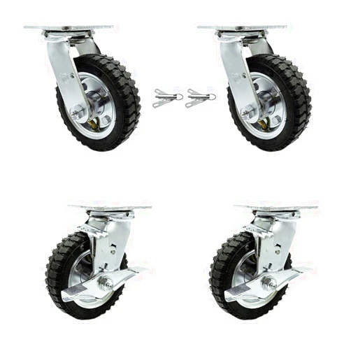 Service Caster 6 Inch Swivel Pneumatic Casters Set of 4 - Black Rubber Wheels - Includes 2 Swivel with Bolt on Swivel Locks and 2 Swivel with Brakes-Heavy Duty Casters-1,000 lbs. Total Capacity- Service Caster Brand