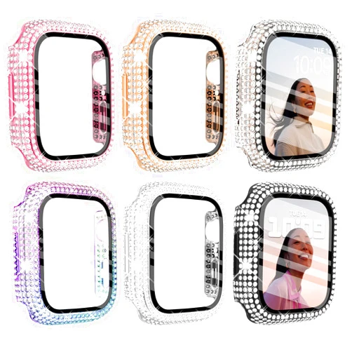 Wingle 6 Pack for Apple Watch Case 38mm Series 3 2 1 with Screen Protector, Over 200 Bling Crystal Diamond Apple Watch Face Cover Bumper with Tempered Glass Protector for Women iWatch 3 2 1 38 mm