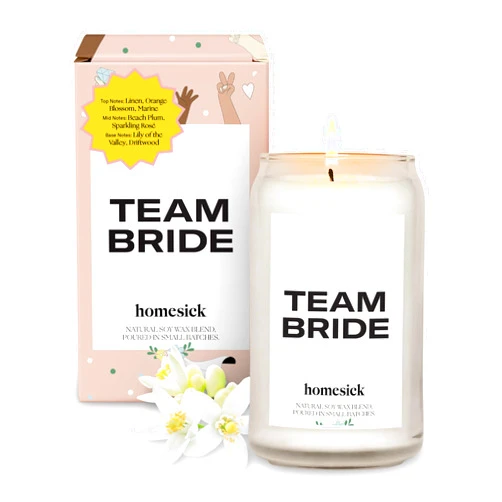 Homesick Scented Candles for Home (Team Bride) - 13.75 oz Long-Lasting Natural Soy Wax Blend Jar Candle Gifts for Women & Men, 60-80 Hours Burn Time - Notes of Linen, Beach Plum & Lily of The Valley