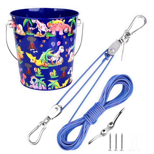 FUCNEN Kids Pulley System Bucket for Wooden Adventures House/Playhouse/Treehouse Accessories for Kids Outdoor Pulley Bucket Garden Toy and Rope Kit for Boys & Girls Ages 3+ Bucket&Pulley for Playset