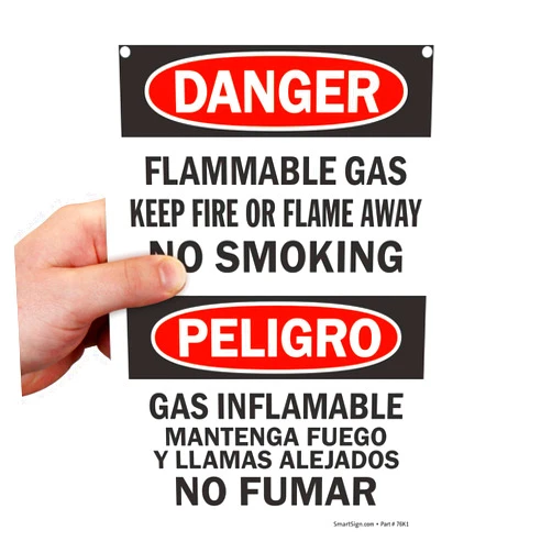 SmartSign “Danger - Flammable Gas, Keep Fire Or Flame Away, No Smoking” Bilingual Sign | 7