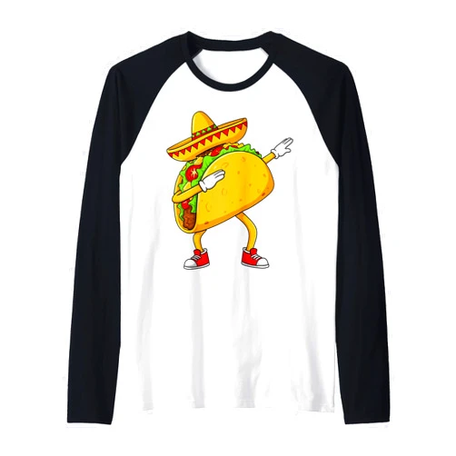 Cinco de Mayo Funny Taco Mexican Dabbing Taco Funny Cinco de Mayo Raglan Baseball Tee