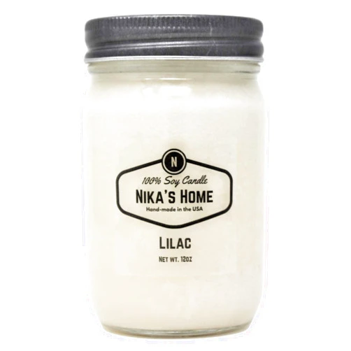 Nika's Home Lilac Soy Candle 12oz Mason Jar Non-Toxic White Soy Candle-Hand Poured Candle- Handmade, Long Burning 50-60 Hours Highly Scented All Natural, Clean Burning Large Candle Gift Décor