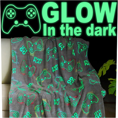 Jekeno Glow in The Dark Gaming Blanket Gamer Game Controller Throw Gift Toys for Kids Boys Teen Son Adults Gamepad Presents Easter Birthday Christmas Bedroom Decor Luminous Blanket Grey 50