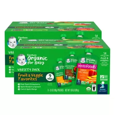 Gerber 2nd Foods Organic for Baby Puree Blend Pouches Variety Pack, Fruit & Veggie Favorites (Fruit & Veggie (2))